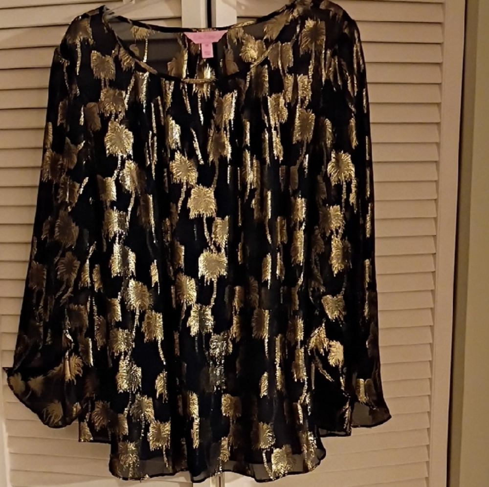 Elegant Blue and Gold Women's Blouse . Lilly Pullitzer M